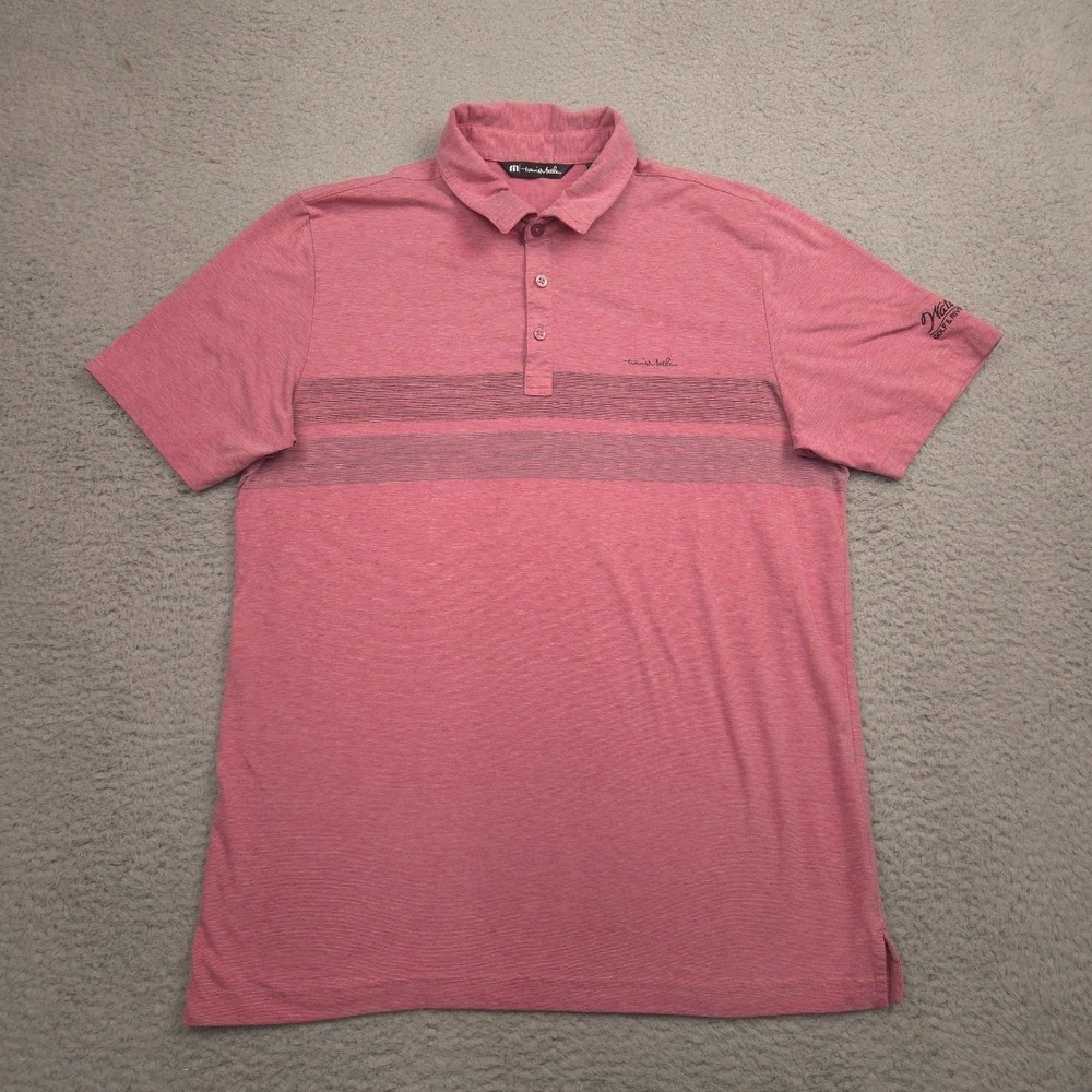TravisMathew Golf Polo Shirt Men's Large Red Heather Stripe Waterlefe Logo